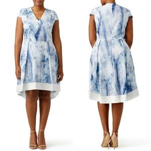 Nha Khanh Ayla Blue & White Watercolor Cap Sleeve Mini Dress Size 12